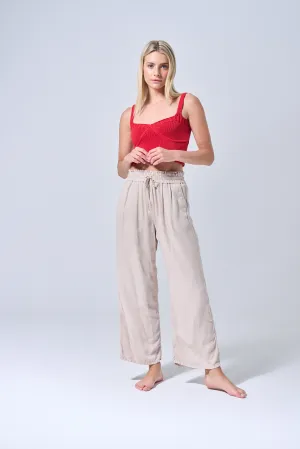 TIE WAIST LOOSE LINEN PANTS IN GREY VIOLETA / SP-P12423GV