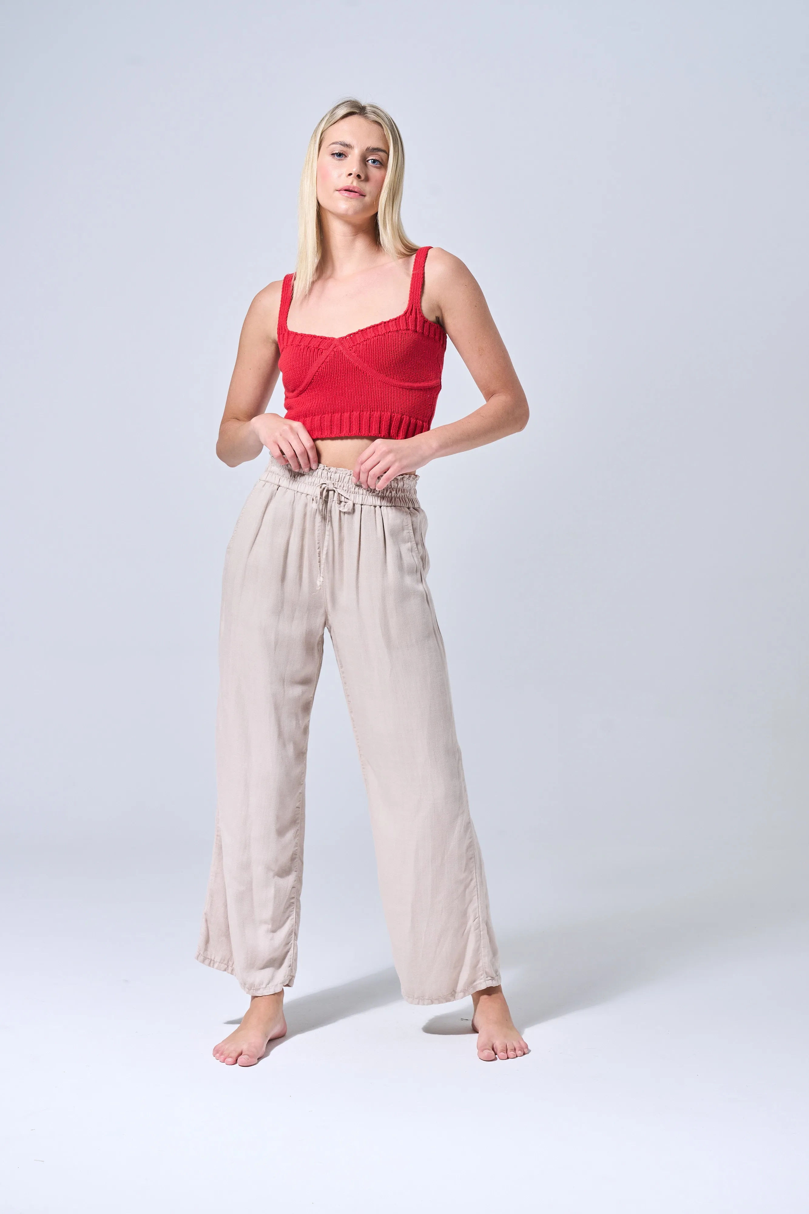 TIE WAIST LOOSE LINEN PANTS IN GREY VIOLETA / SP-P12423GV