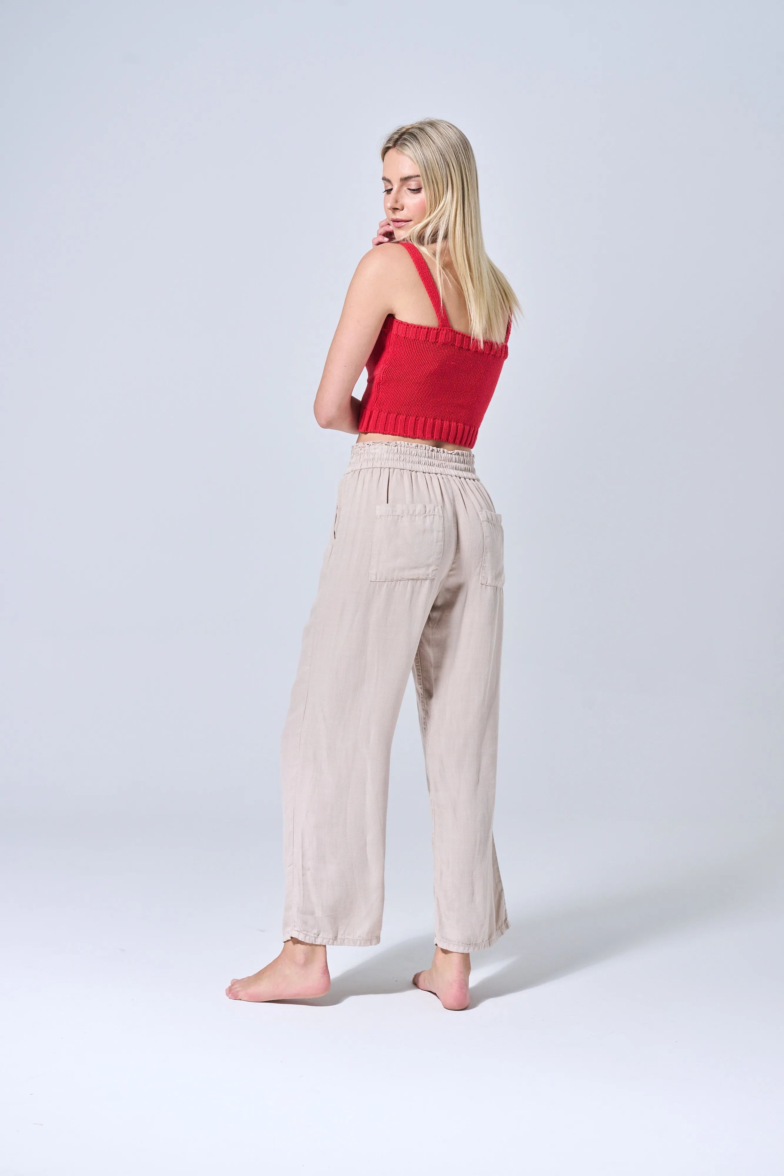 TIE WAIST LOOSE LINEN PANTS IN GREY VIOLETA / SP-P12423GV