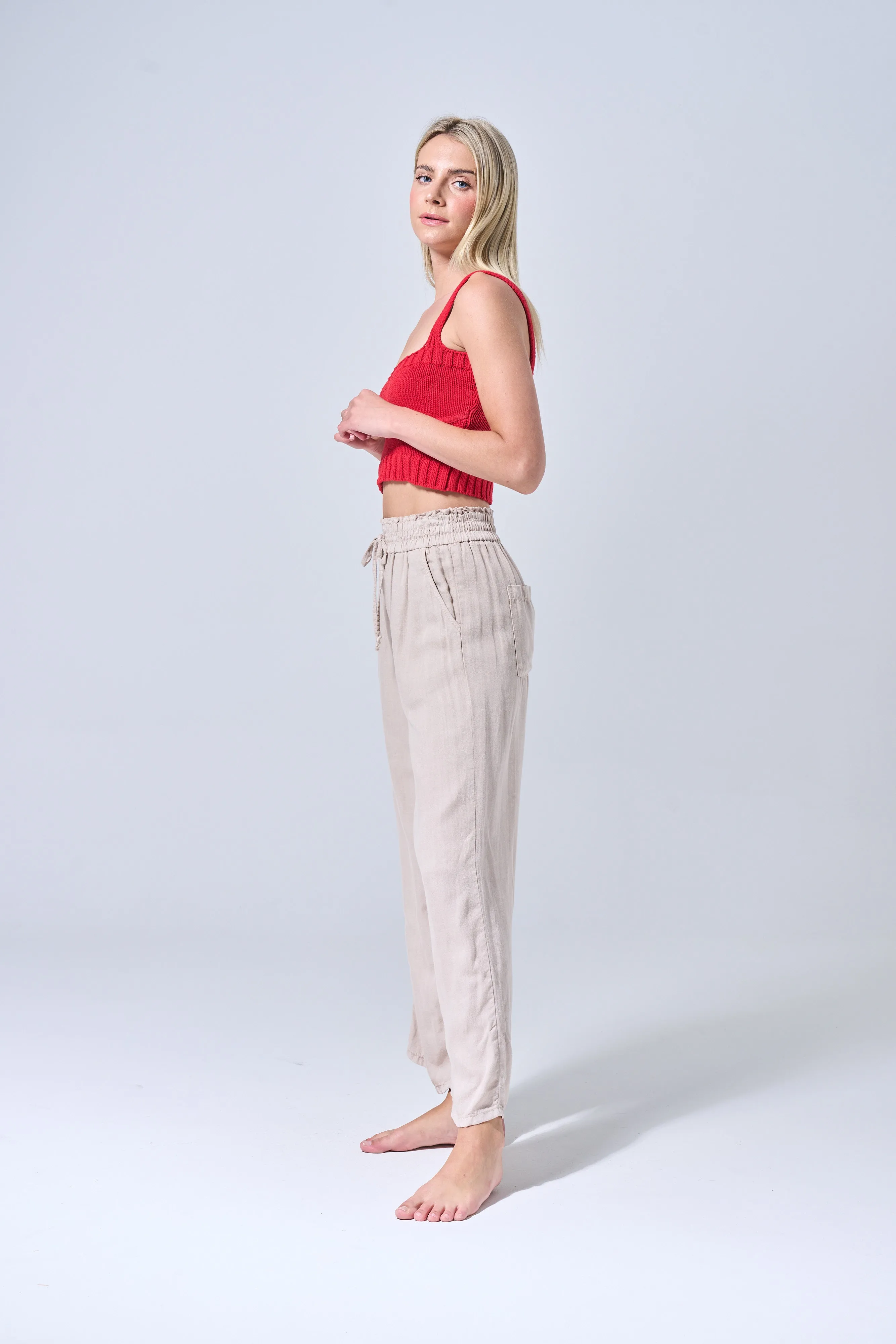 TIE WAIST LOOSE LINEN PANTS IN GREY VIOLETA / SP-P12423GV