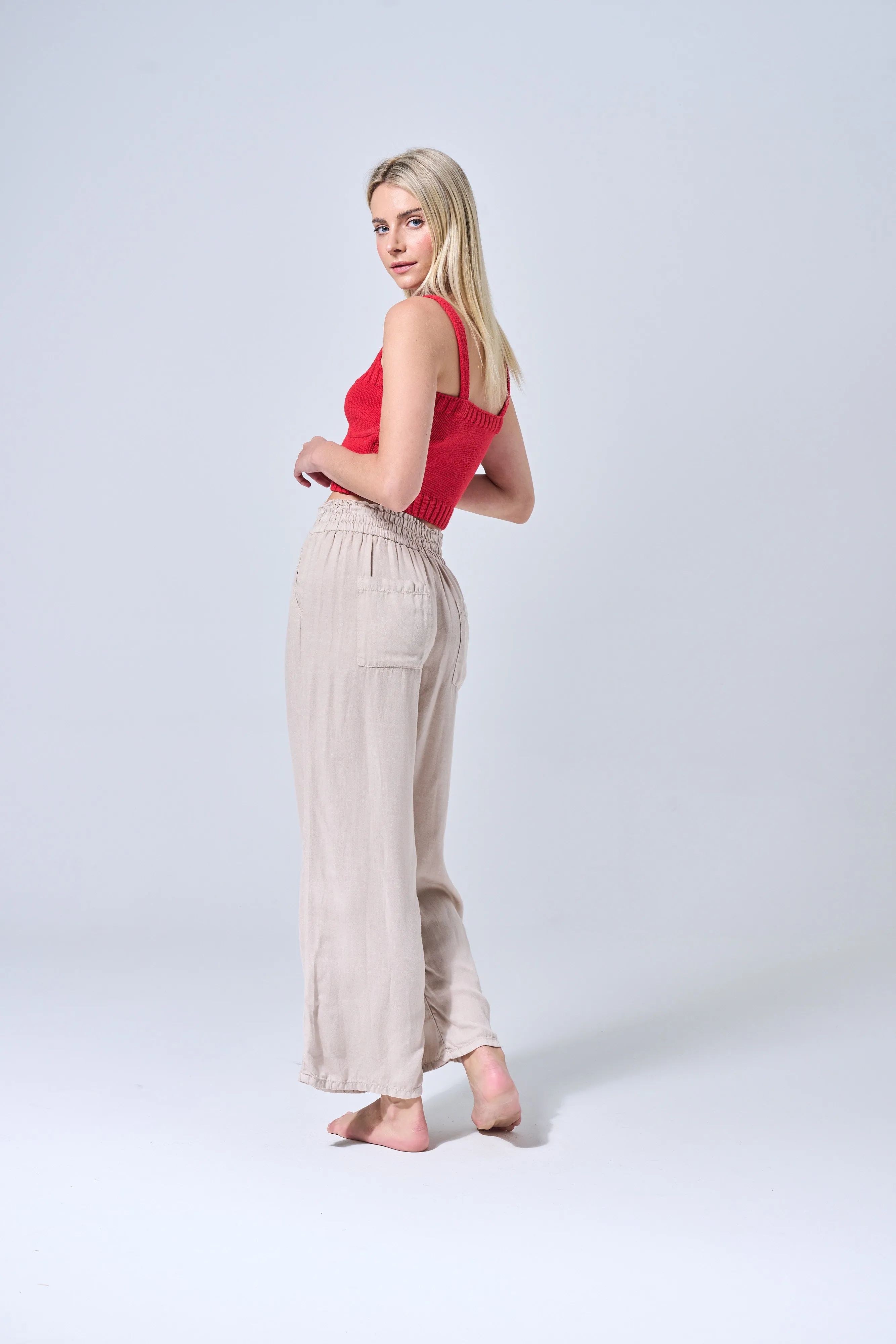 TIE WAIST LOOSE LINEN PANTS IN GREY VIOLETA / SP-P12423GV