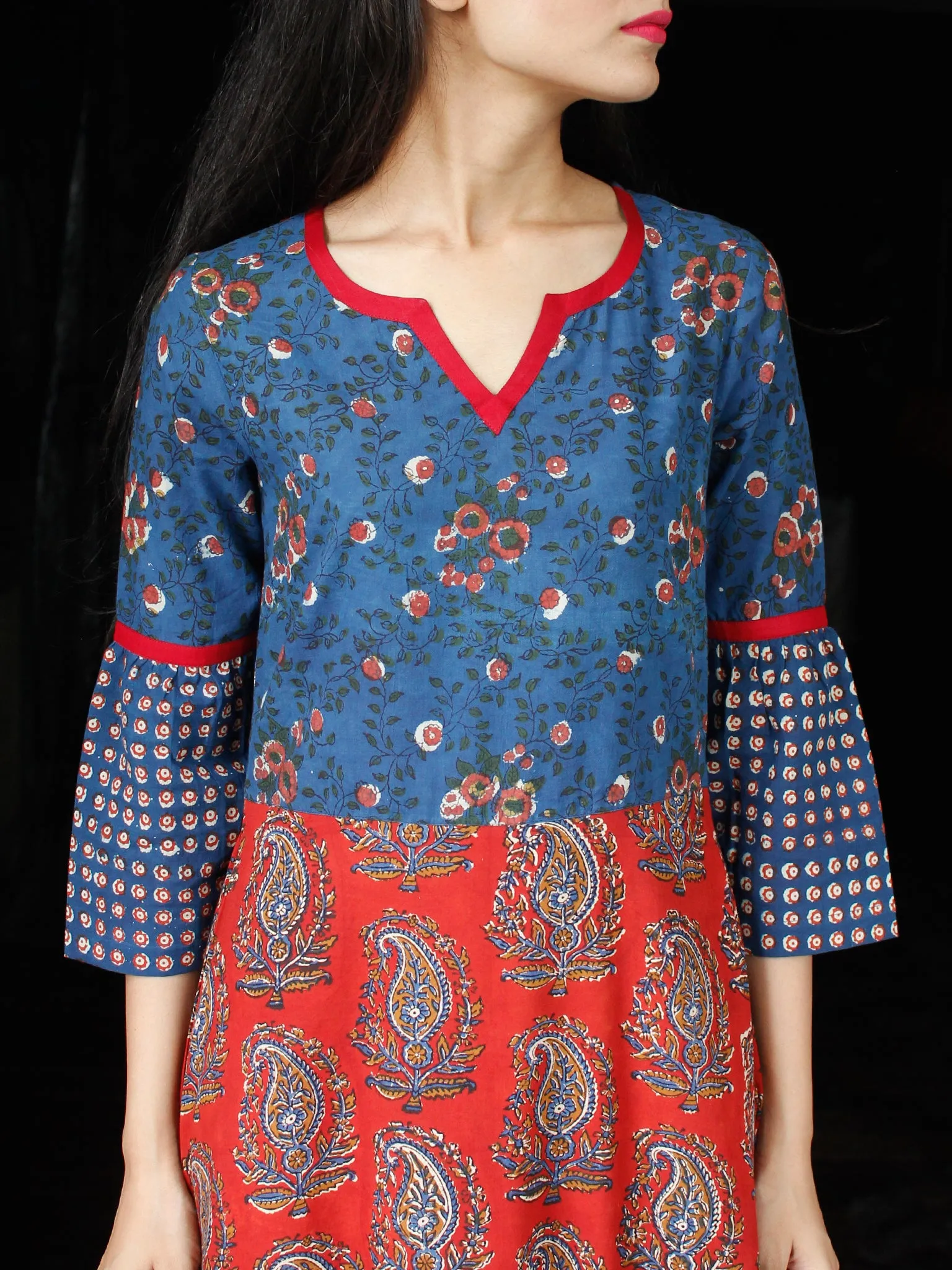 TIERED BLOCKS - Hand Block Printed Long Cotton Dress - D346F1827