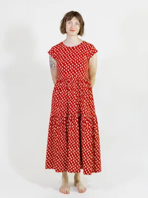 Tiered Jersey Dress - Micro Floral Red