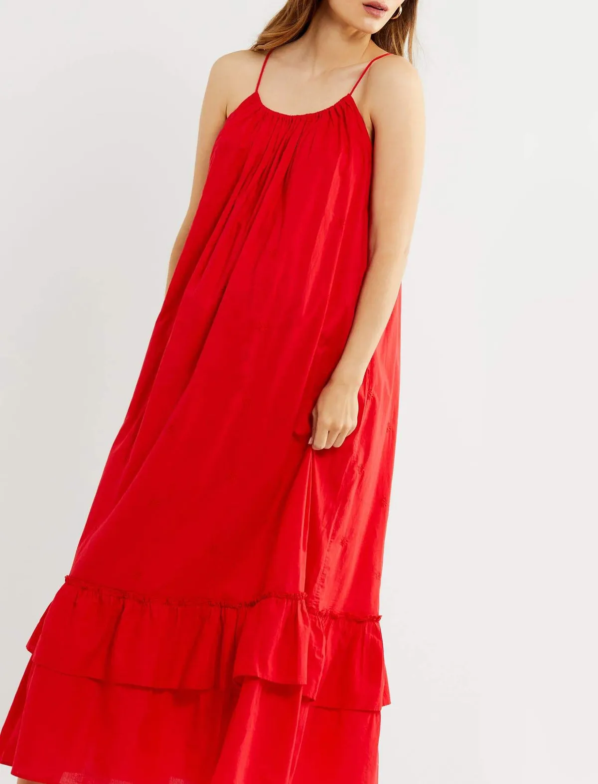 Tiered Maxi Maternity Dress in Red