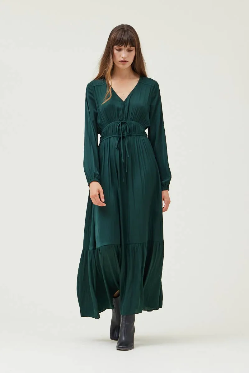 TIERED SATIN MAXI DRESS