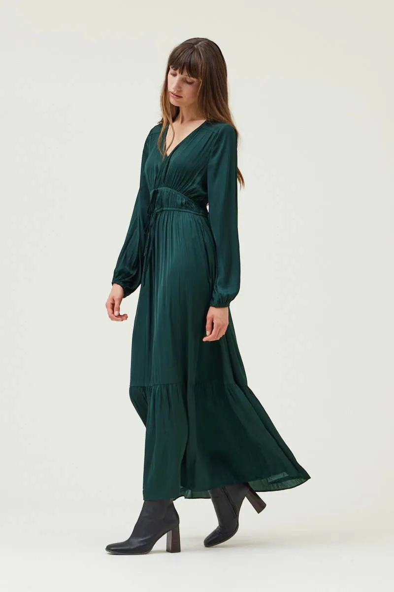 TIERED SATIN MAXI DRESS