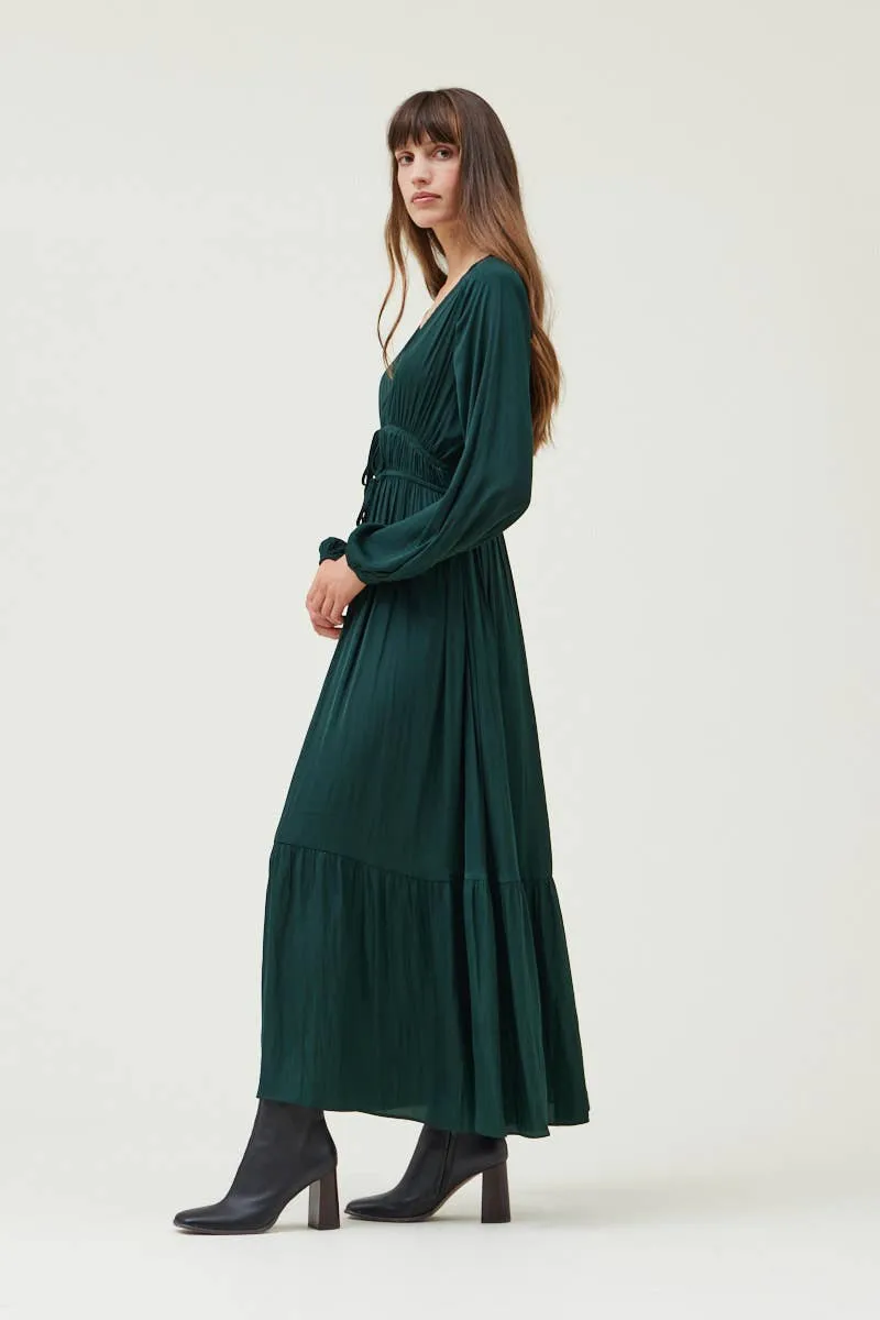 TIERED SATIN MAXI DRESS