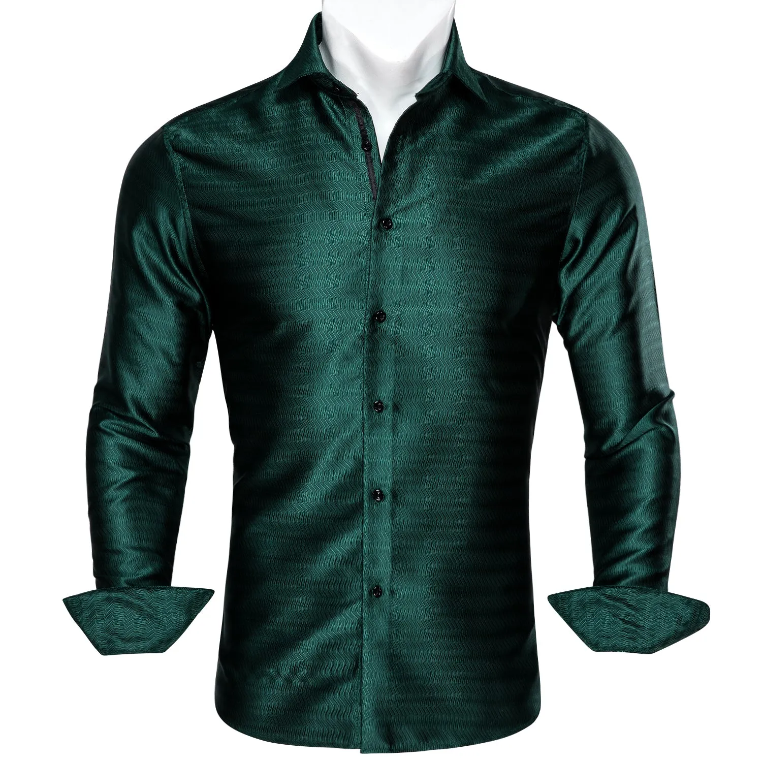 Ties2you Button Down Shirt Fashion Green Striped Silk Men's Long Sleeve Shirt