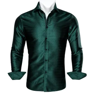 Ties2you Button Down Shirt Fashion Green Striped Silk Men's Long Sleeve Shirt