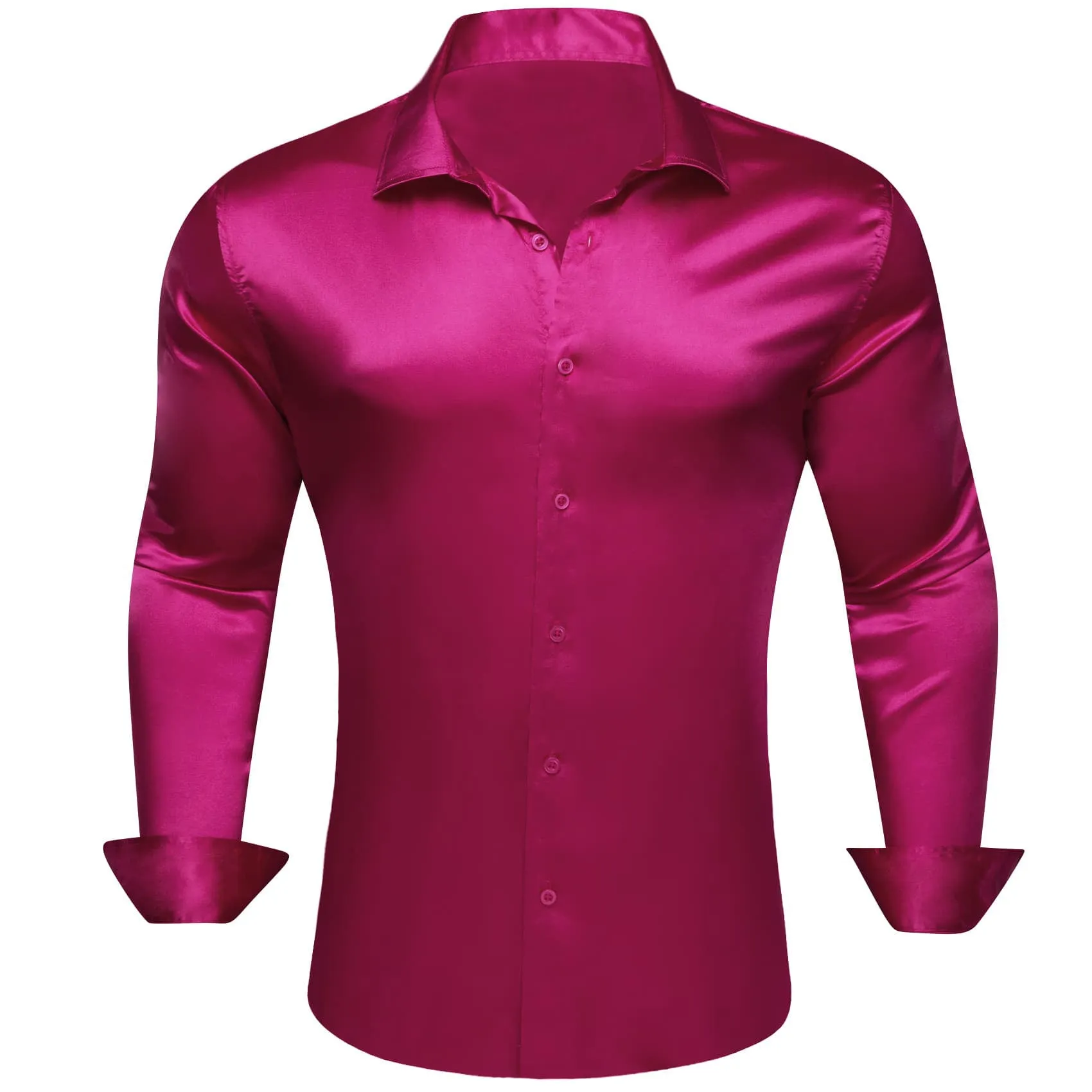 Ties2you Button Shirt Rich Maroon Pink Solid Satin Mens Long Sleeve Dress Shirt