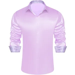 Ties2you Collared Shirt Lavender Purple Satin Solid Long Sleeve Button Up Mens Shirt Design