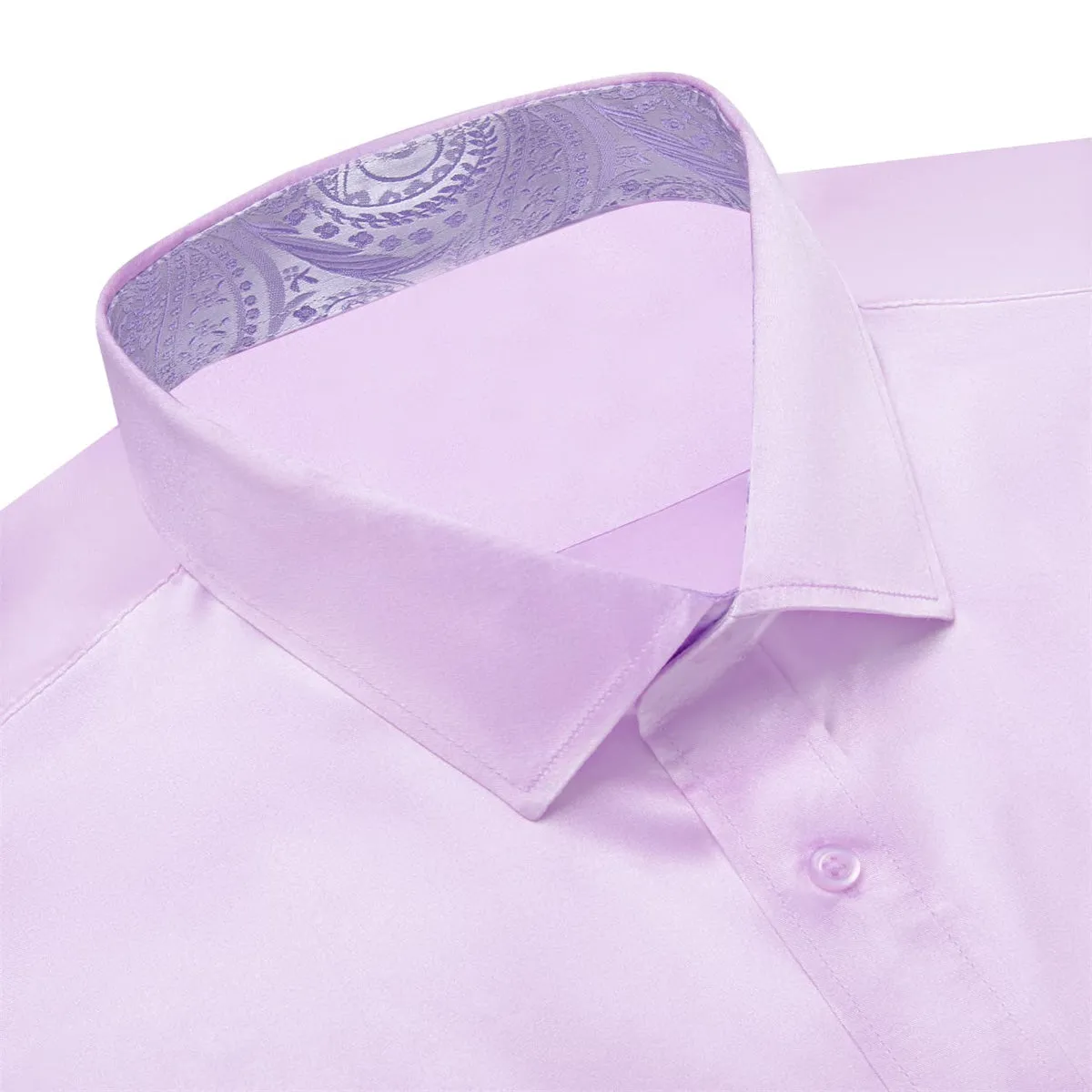 Ties2you Collared Shirt Lavender Purple Satin Solid Long Sleeve Button Up Mens Shirt Design