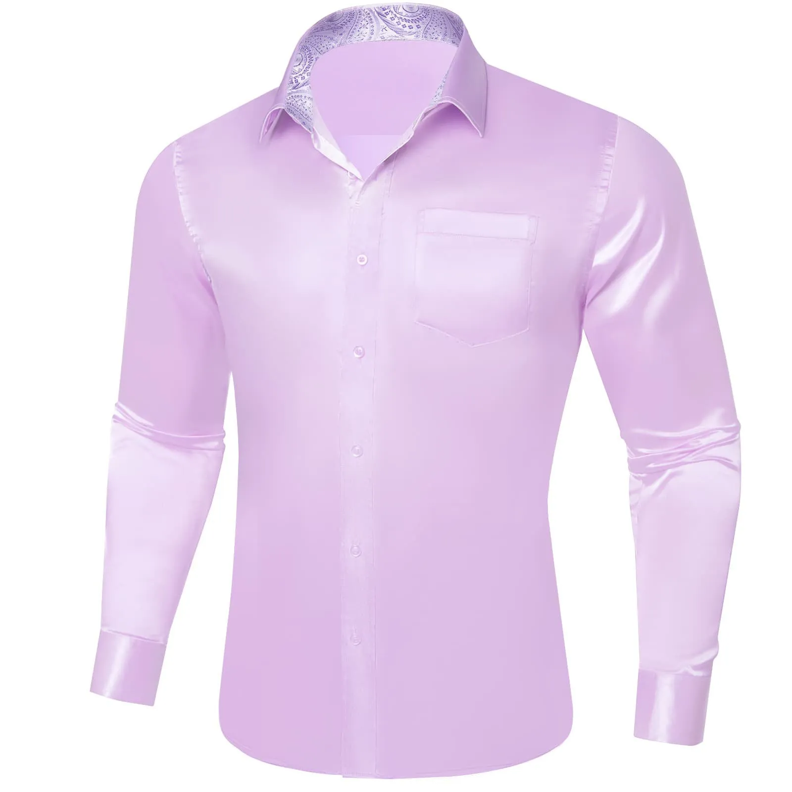 Ties2you Collared Shirt Lavender Purple Satin Solid Long Sleeve Button Up Mens Shirt Design