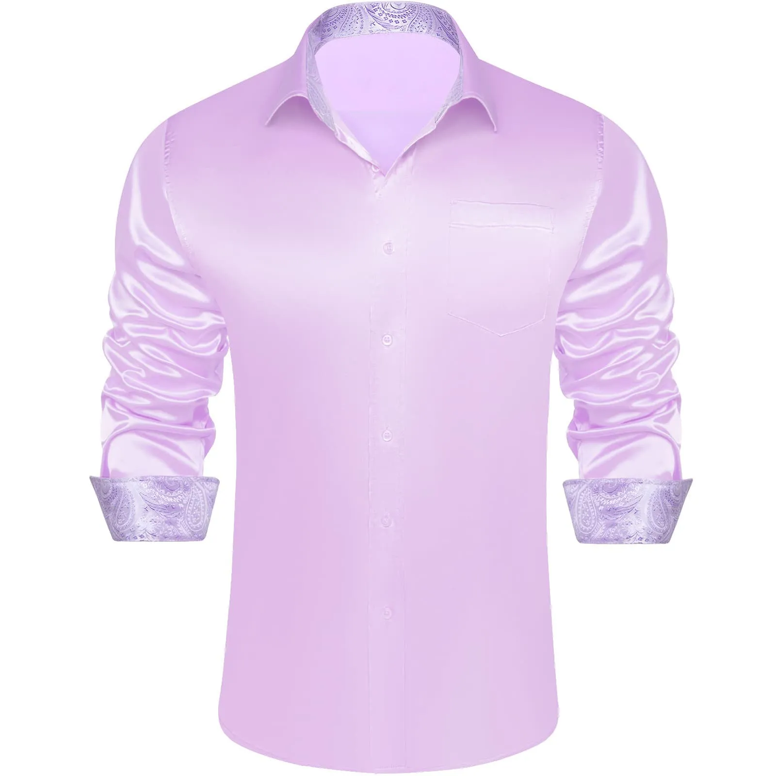 Ties2you Collared Shirt Lavender Purple Satin Solid Long Sleeve Button Up Mens Shirt Design