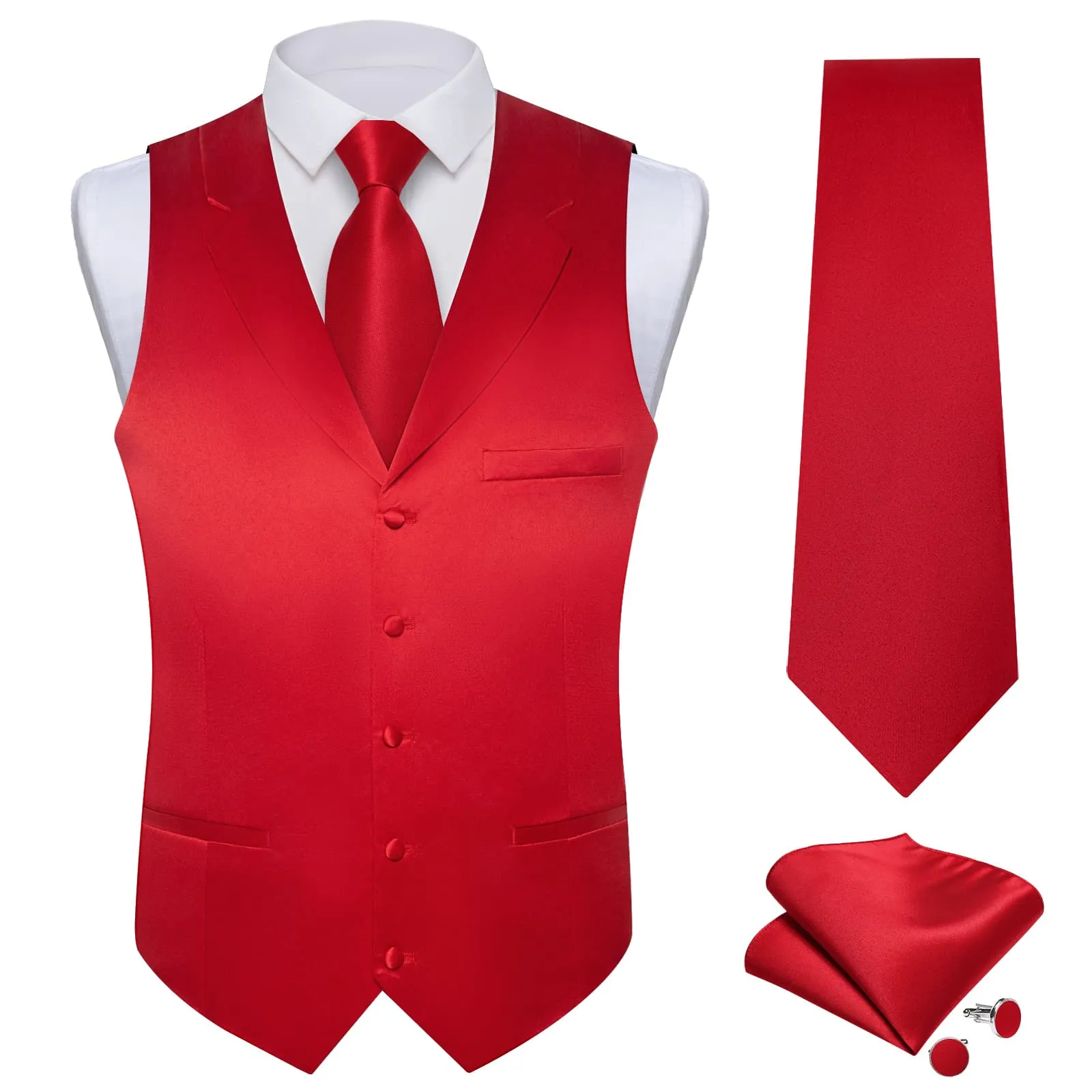 Ties2you Dress Vest Rose Madder Red Solid Notched Collar Silk Mens Vest for Wedding