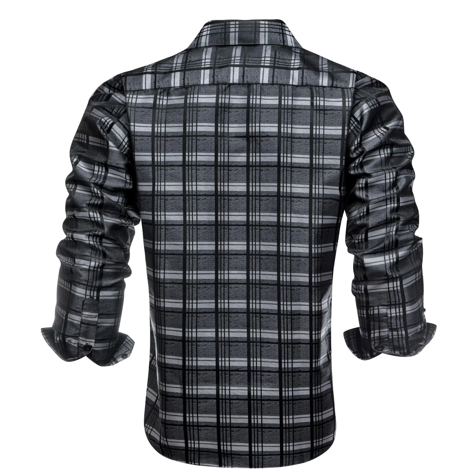 Ties2you Plaid Shirt Black Deep Grey Silk Mens Button Up Long Sleeve Tuxedo Shirt Top