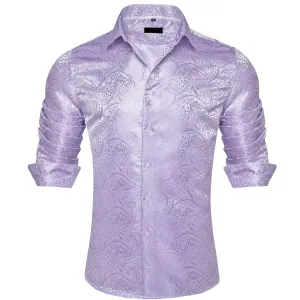 Ties2you Silk Shirt Lavender Purple Paisley Button Down Mens Long Sleeve Dress Shirt Design