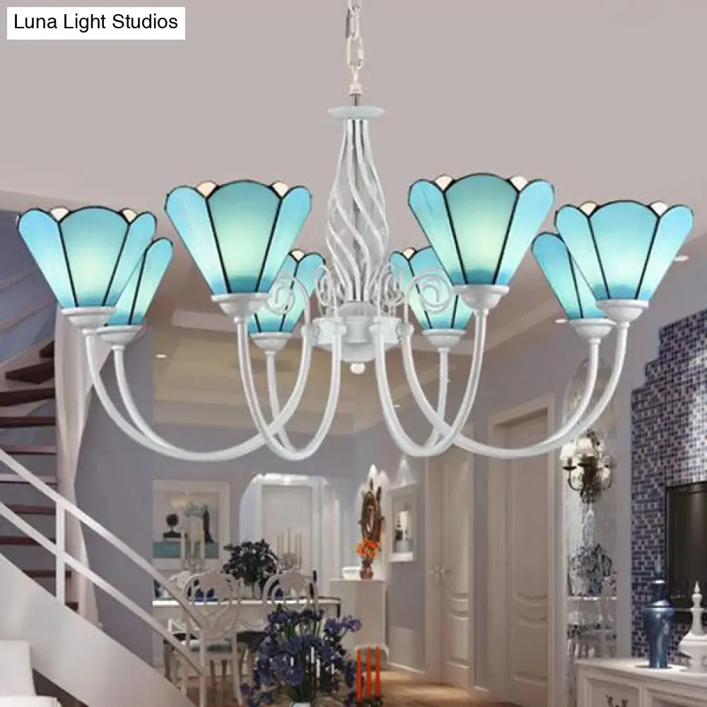 Tiffany Blue Conical Shade Ceiling Chandelier with Adjustable Chain for Hallway