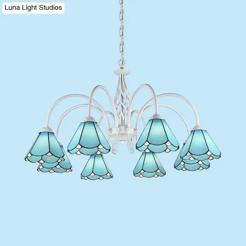 Tiffany Blue Conical Shade Ceiling Chandelier with Adjustable Chain for Hallway