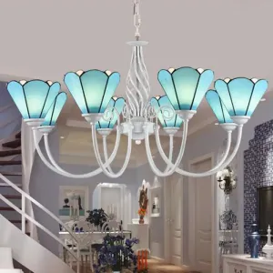 Tiffany Blue Conical Shade Ceiling Chandelier with Adjustable Chain for Hallway