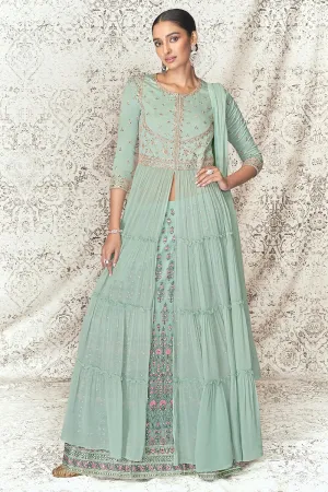 Tiffany Blue Slitted Style Georgette Skirt Style Anarkali