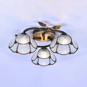 Tiffany Stained Glass Geometric Ceiling Light - Bronze Flushmount with 3 Lights