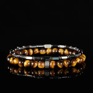 Tiger Eye - Hematite Hexagon Pair (6 & 4mm)