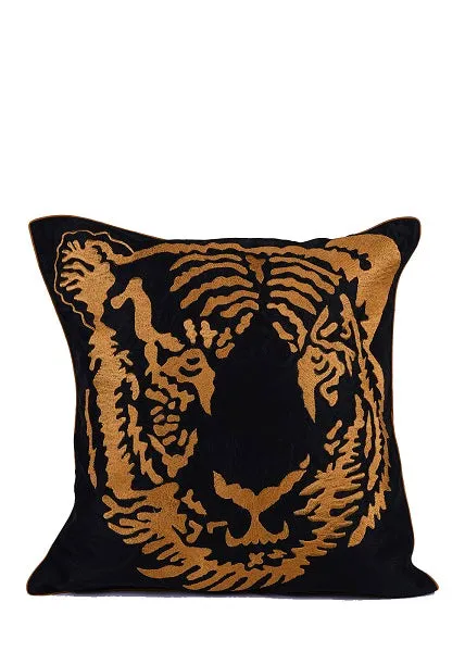 Tiger Face Embroidered Silk Cushion Cover