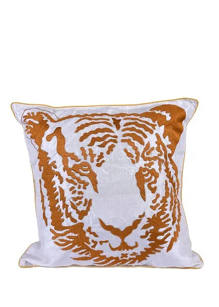 Tiger Face Embroidered Silk Cushion Cover