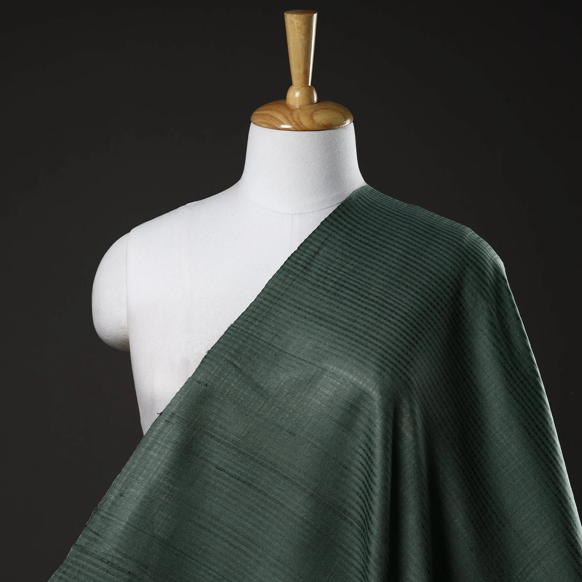 Timber Green - Vidarbha Tussar Silk Checks Handloom Fabric