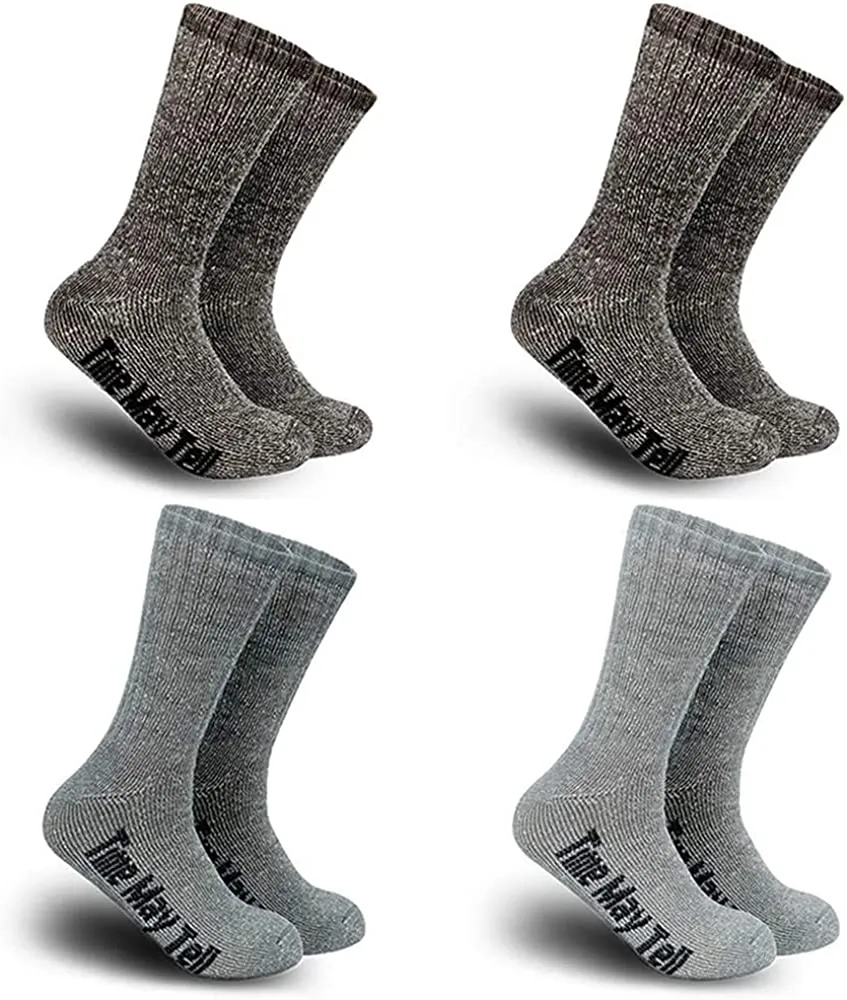 Time May Tell Mens Merino Wool Hiking Cushion Socks Pack (2/4 Pair ,6-13 Size)