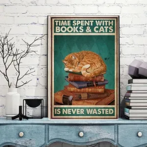 time spent with cats is never wasted black cat-poster , Black Cat Wall Art - Black Cat Print -Black Cat Artwork - Home Decor