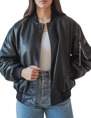 Timeless Black Leather Bomber Jacket for Women