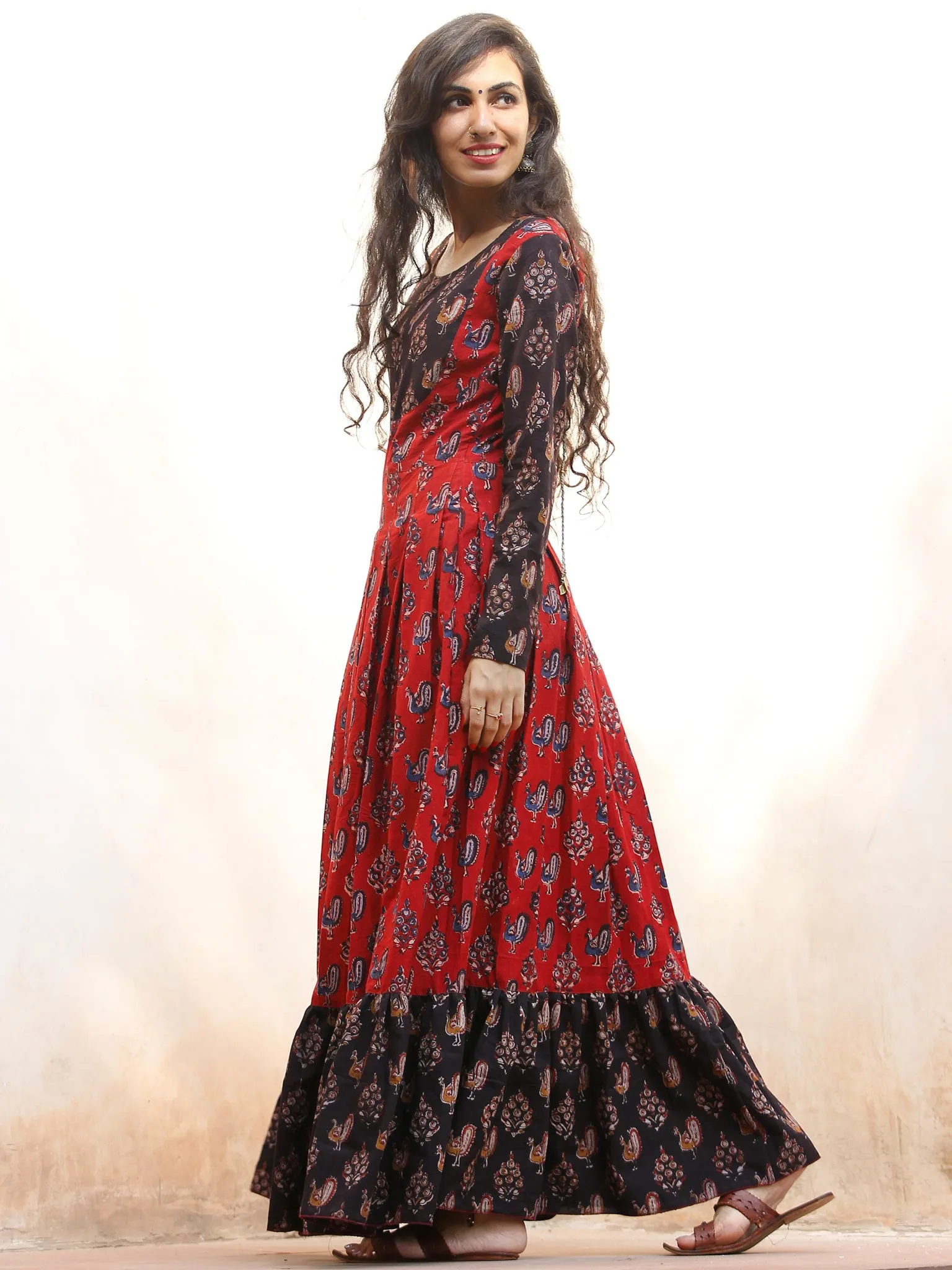 Timeless Charm - Hand Block Printed Long Dress With Potli - D376F1808