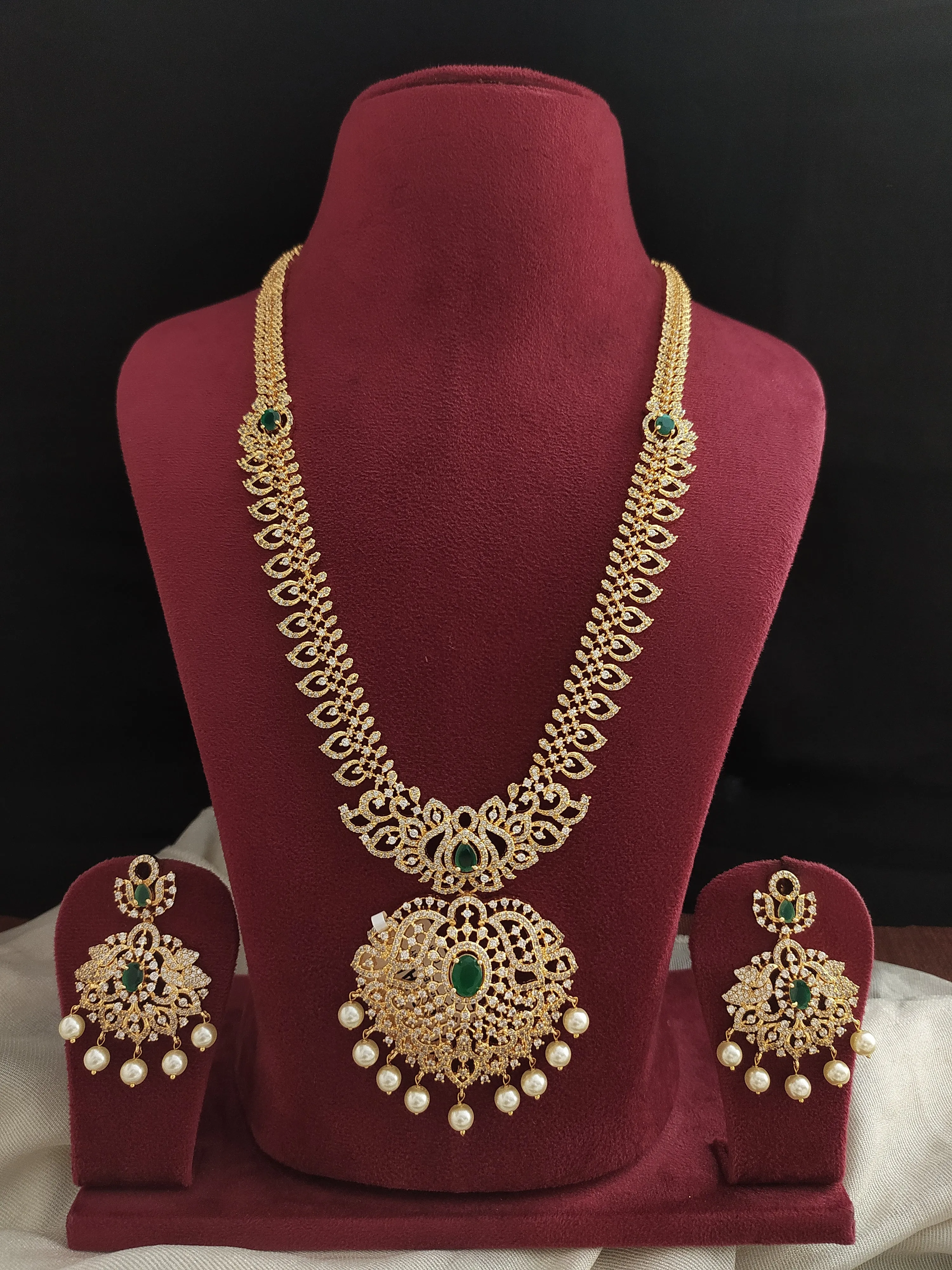 Timeless Elegance Meets Dazzling Brilliance With Gold-Plated Zircon Long Haram Set