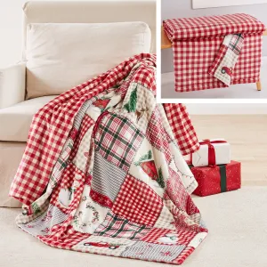 timeless Home For Christmas Quilt Set - Full/Queen Quilt and Two Standard Shams - Green, Red, Taupe and Cream - Quilt (88x92in.) and Shams (20x26in.) - Reversible - Cotton/Polyester Soft Blanket 68x68 Soft Blanket 68x68