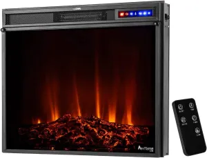 timeless Whistler LED Recessed Electric Fireplace Stove Insert with Remote - 3D Wood Burning Flame Effect - 28"x24" (Black)