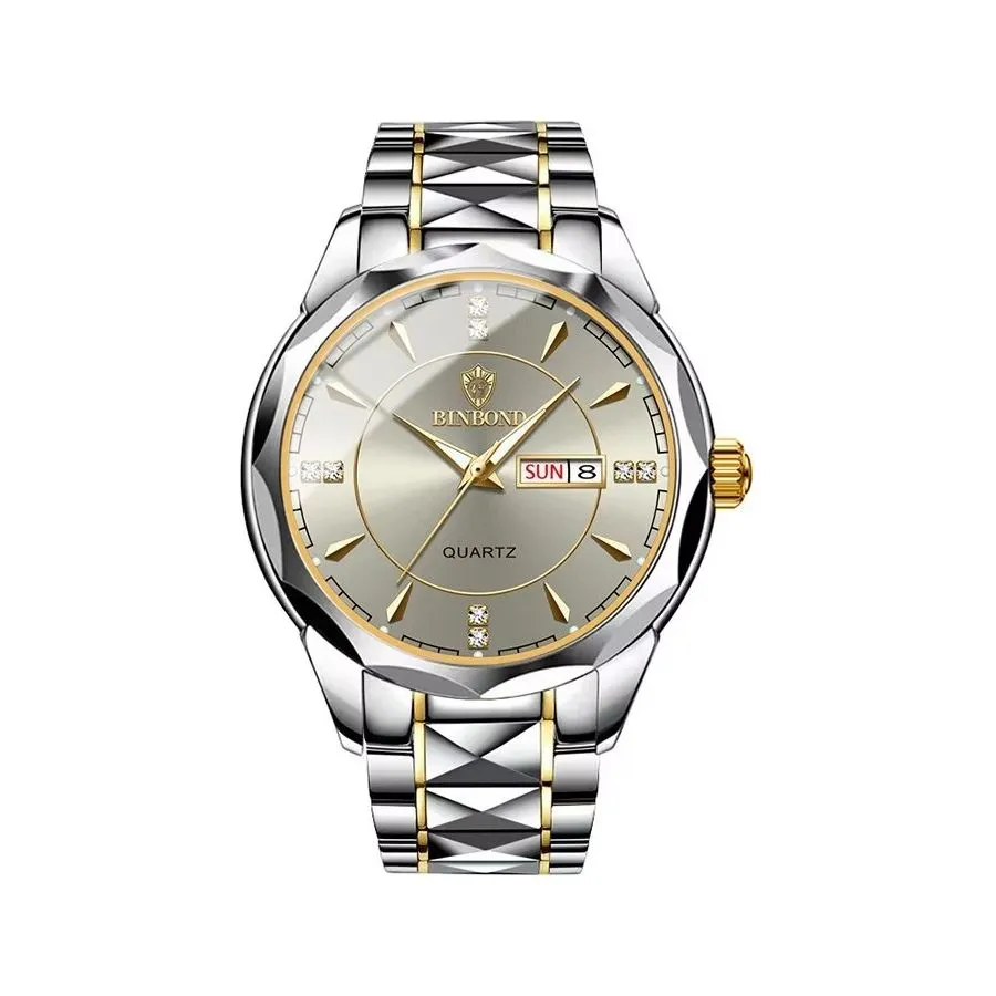 TimeTitan Quartz Calendar Watch with Stainless Band