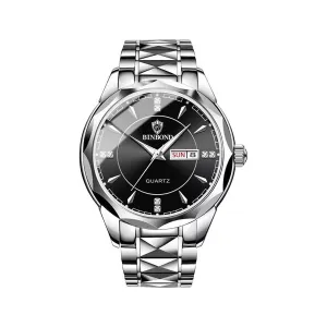 TimeTitan Quartz Calendar Watch with Stainless Band