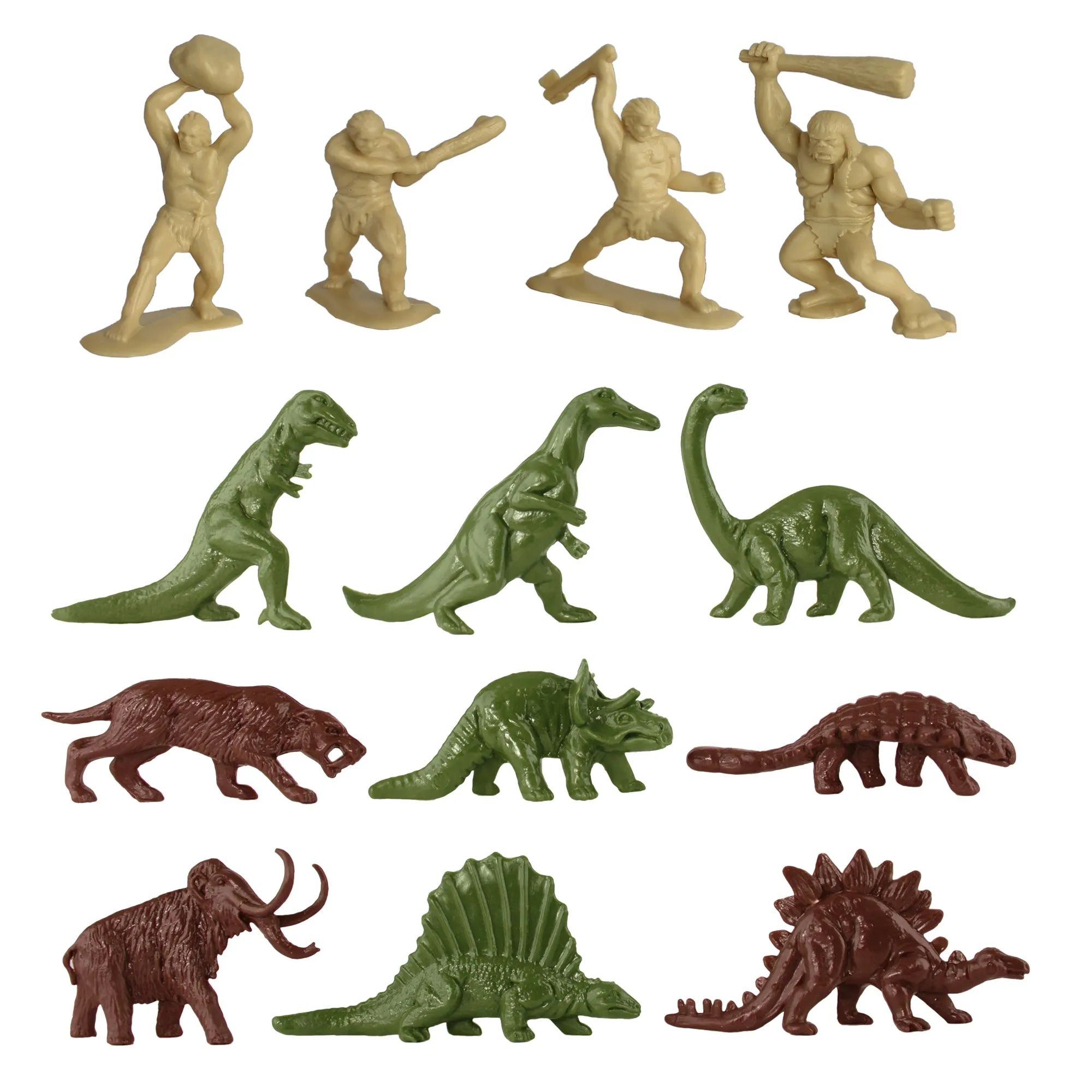 TimMee Prehistoric Plastic DINOSAUR & CAVEMAN Figures - Tan, Rust, OD Green 73pc