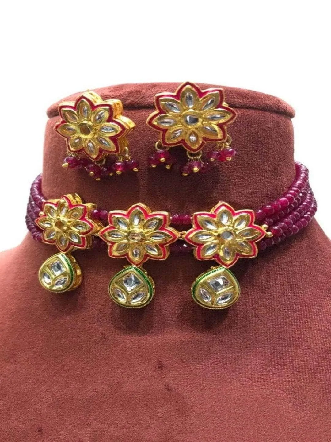 Tiny Elegant Meena Kundan Choker