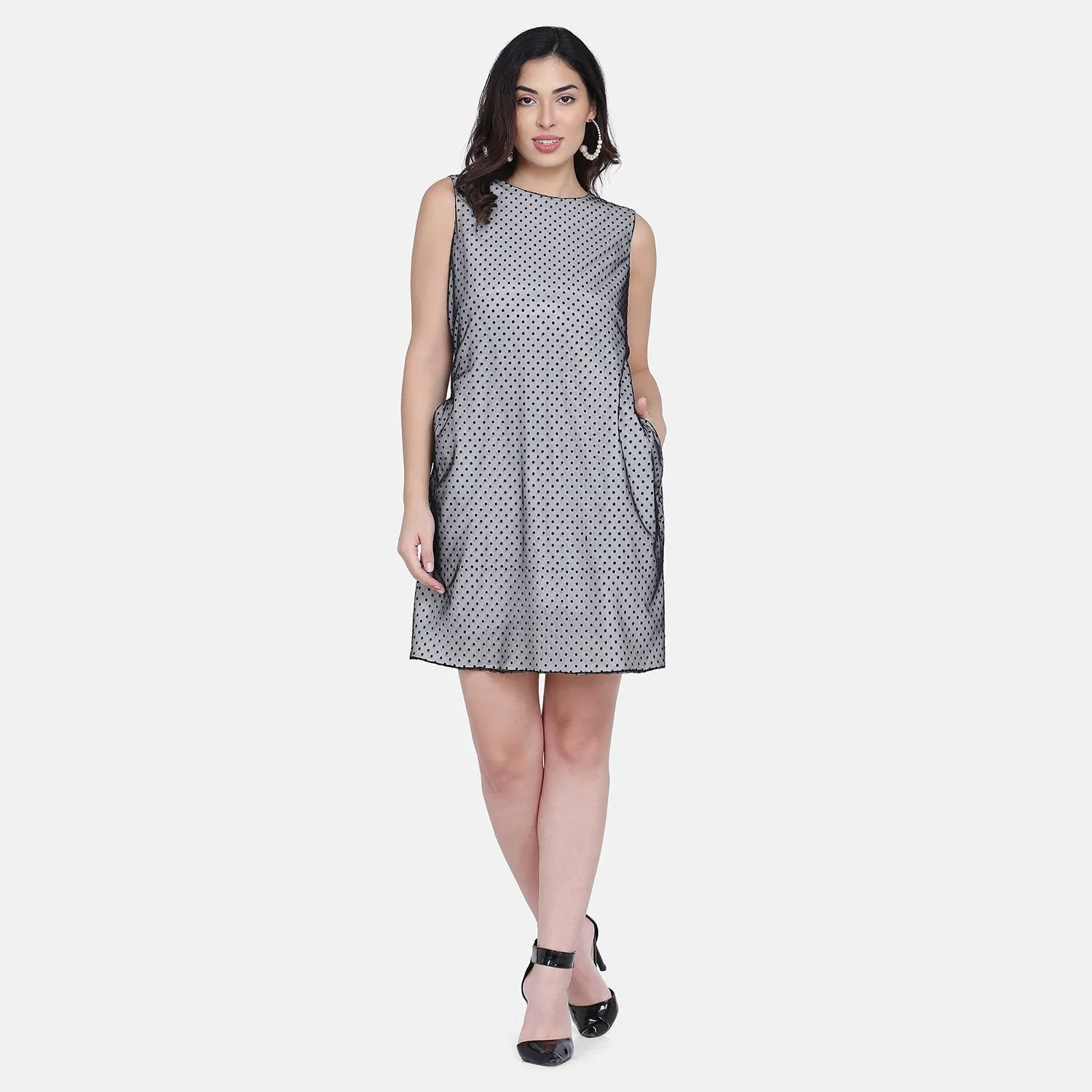 Tiny Polka Dot Beautified Tulle White Poly Crepe Dress