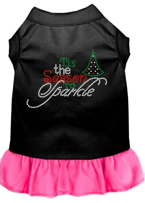 Tis The Season To Sparkle Rhinestone Dog Dress Black With Bright Pink Sm (10)