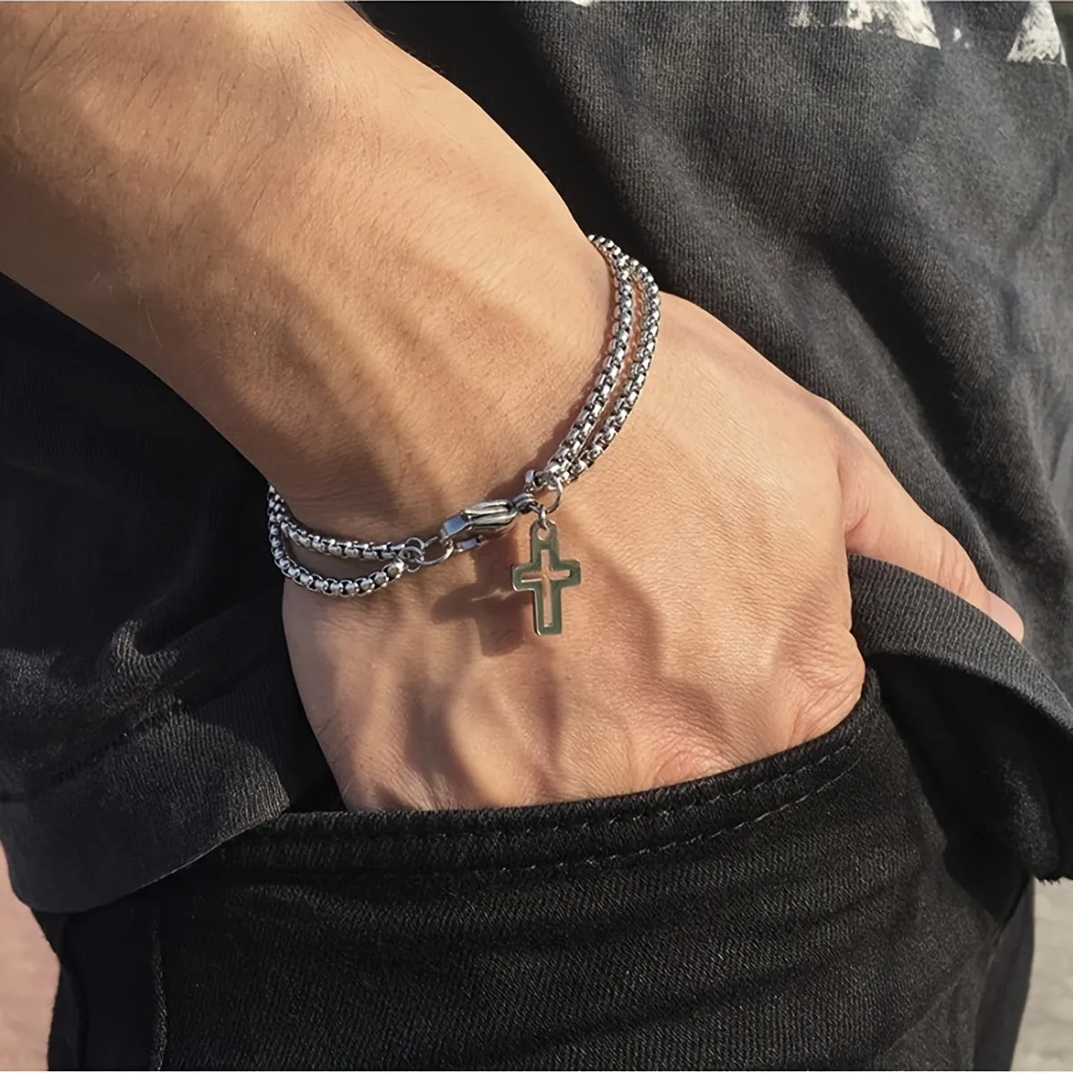 Titanium Steel Cross Bracelet Hip Hops Trendy Allmatch