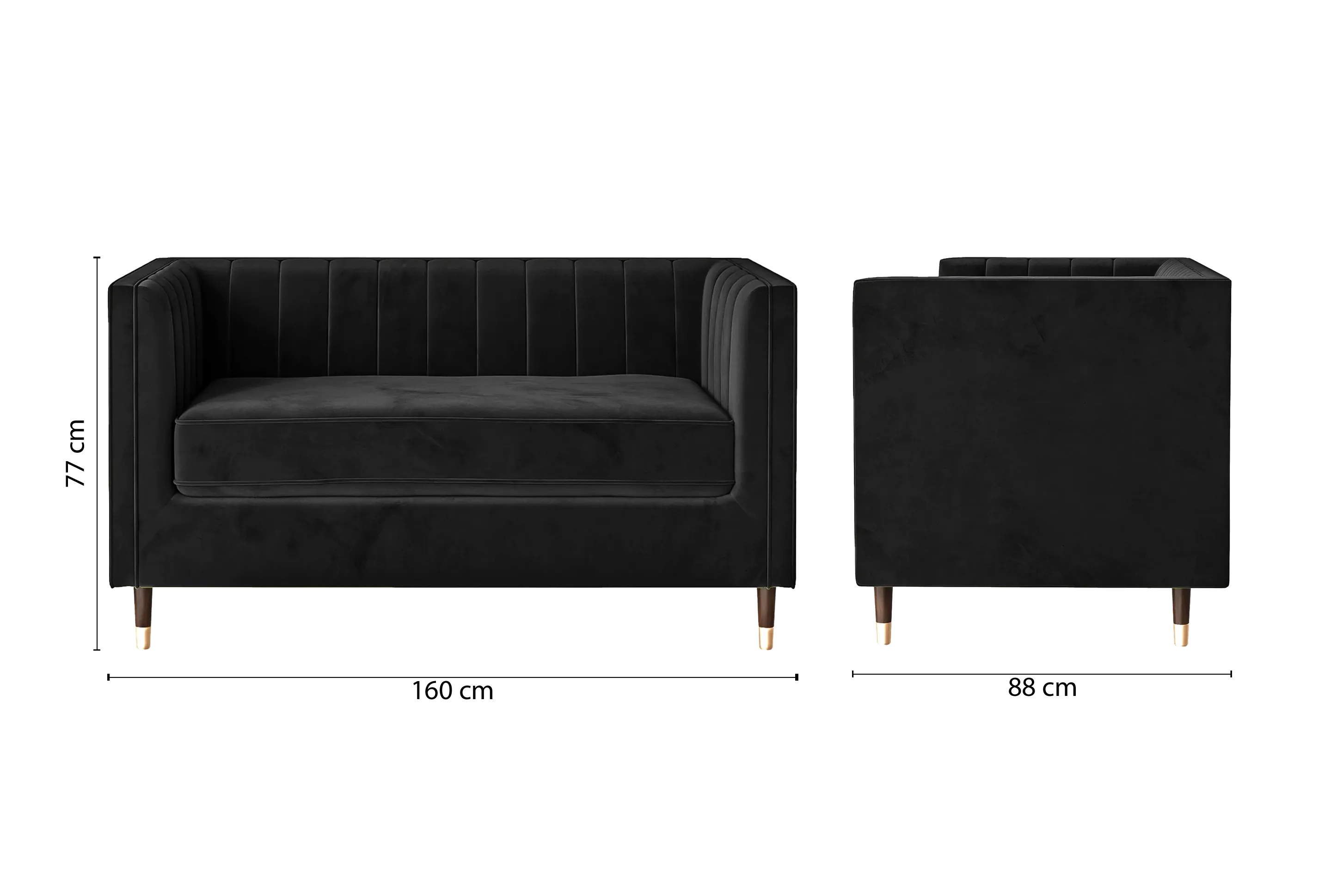 Tivoli 2 Seater Sofa Black Velvet