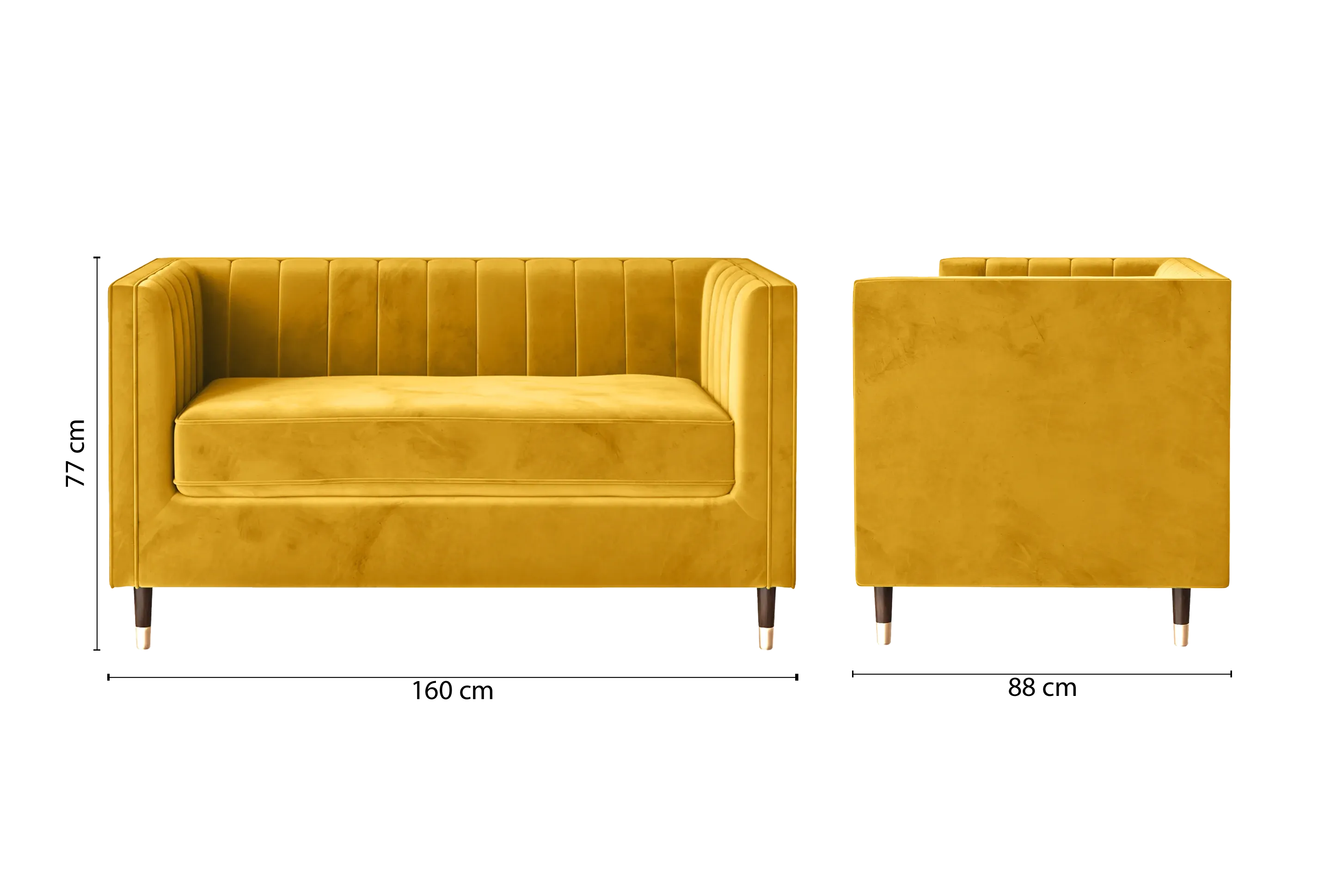 Tivoli 2 Seater Sofa Yellow Velvet