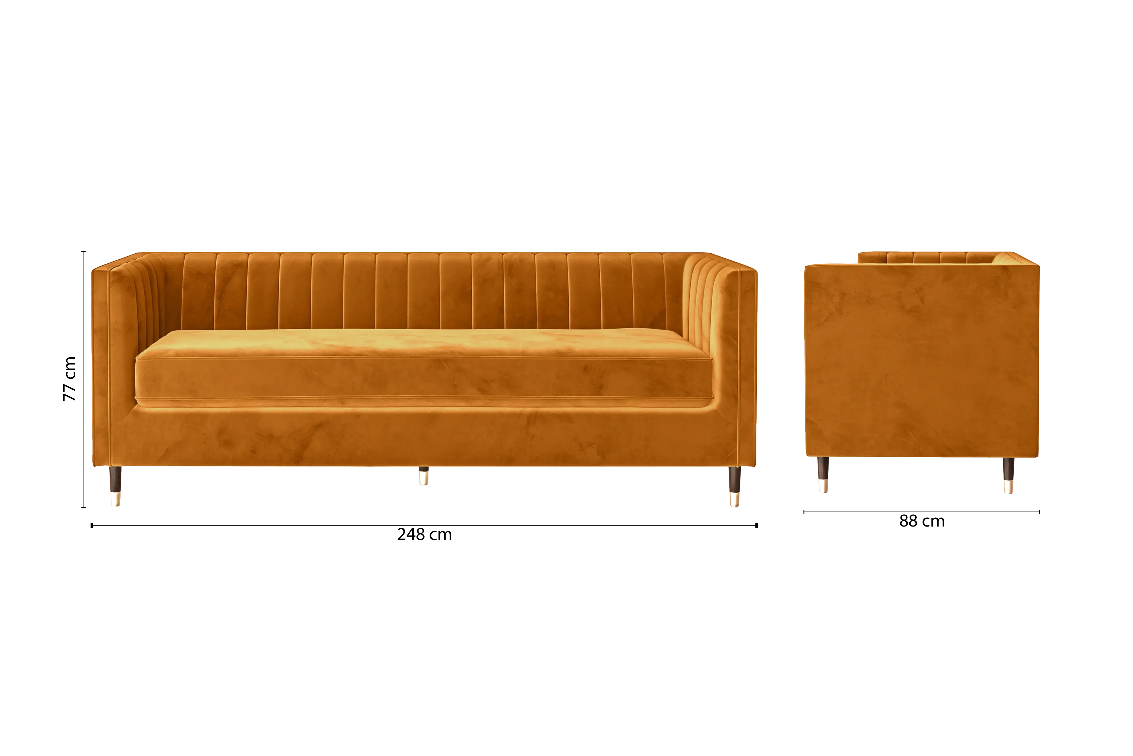 Tivoli 4 Seater Sofa Gold Velvet