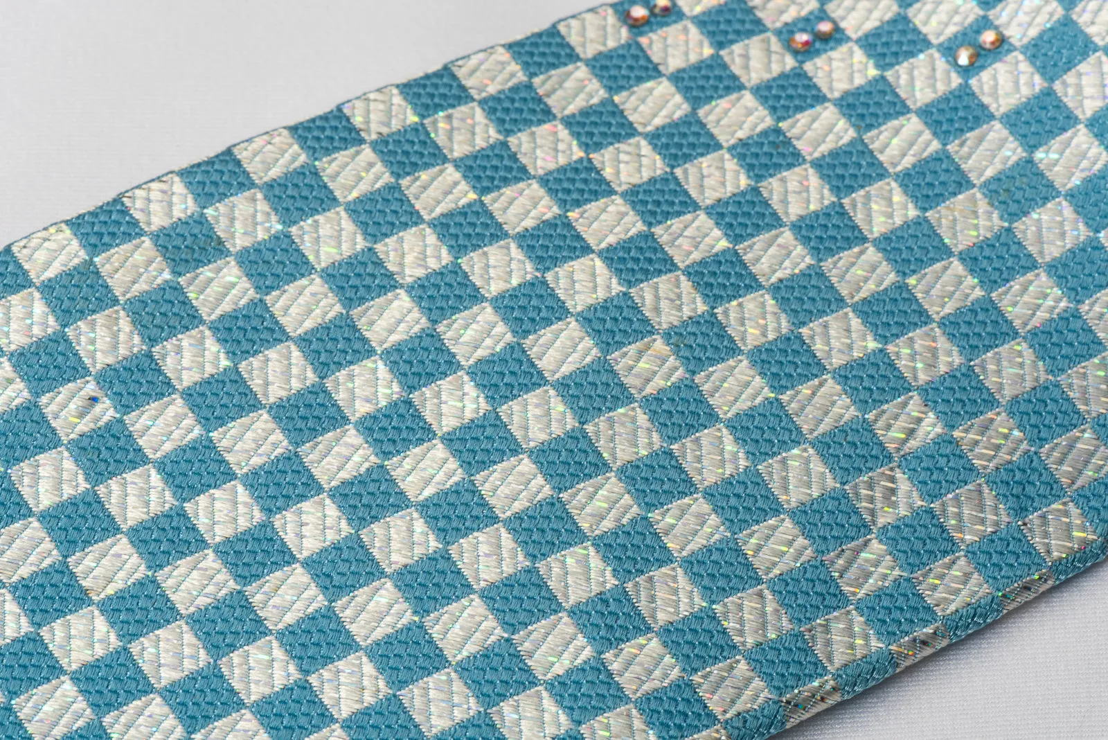 TLS Rhinestone Silk Necktie Blue Silver Checker Design With Silver Sparkles