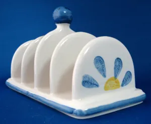 Toast Rack Daisy Retro 1960s Ceramic England 4 Slice Blue Yellow