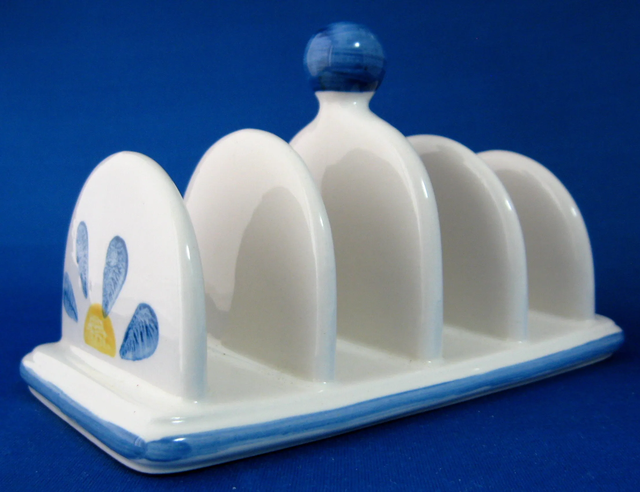 Toast Rack Daisy Retro 1960s Ceramic England 4 Slice Blue Yellow